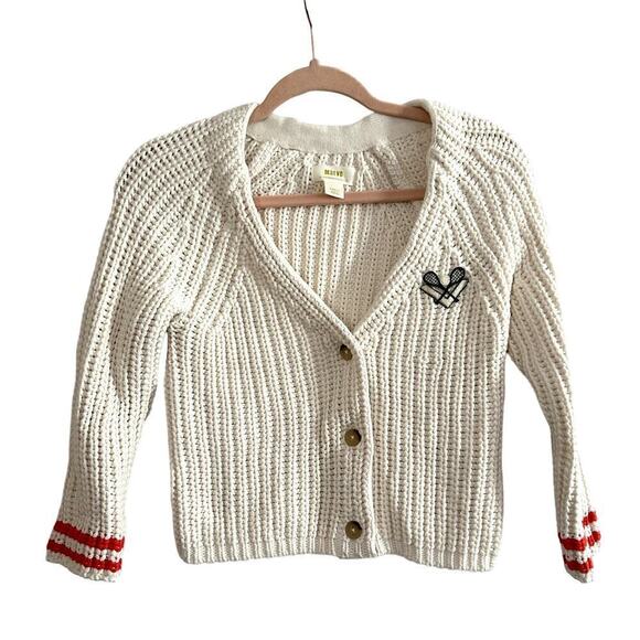 Maeve Anthropologie Old Money Cropped Tennis Patch Embroidered Cardigan Sweater - Picture 2 of 7